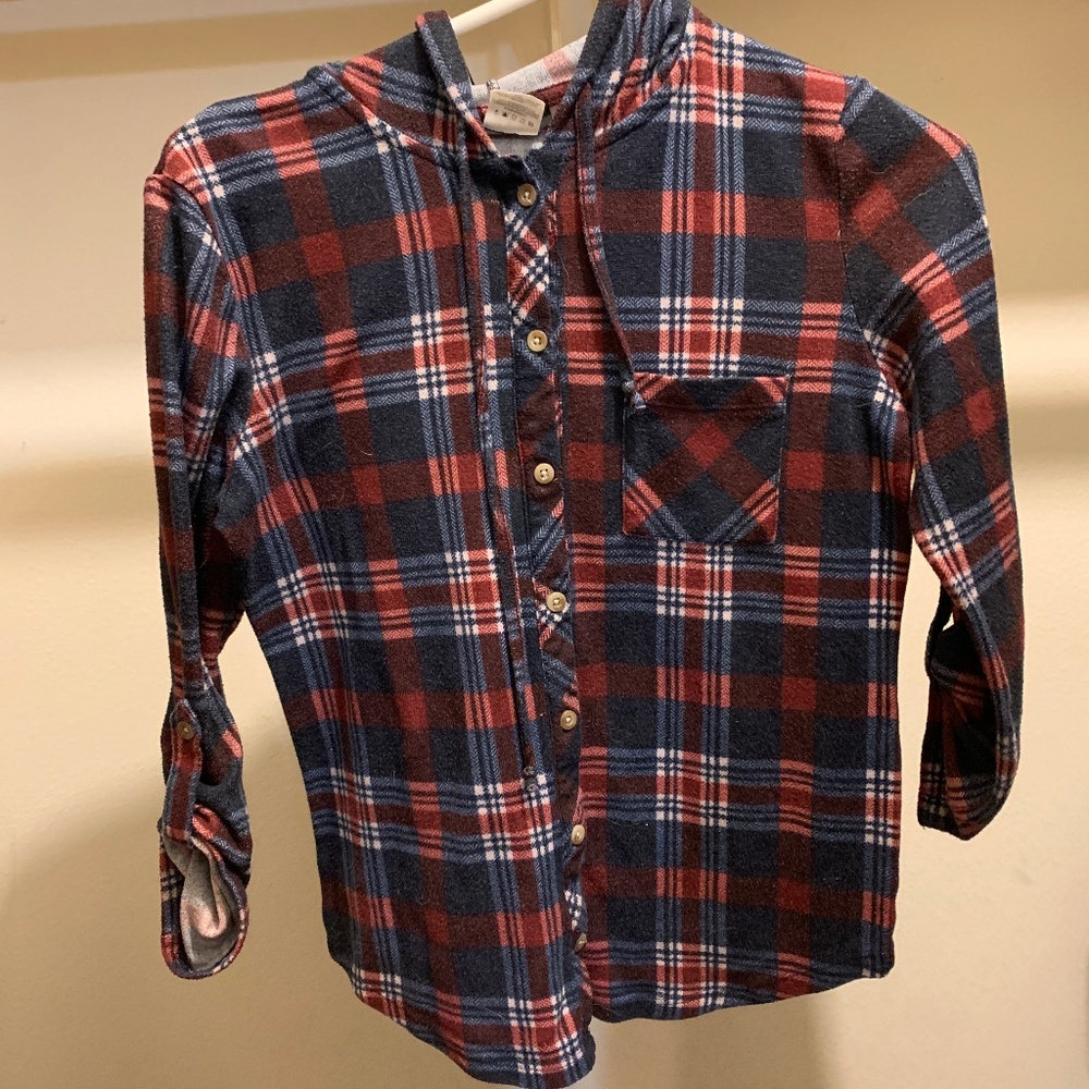 Flannel blue and red with hood